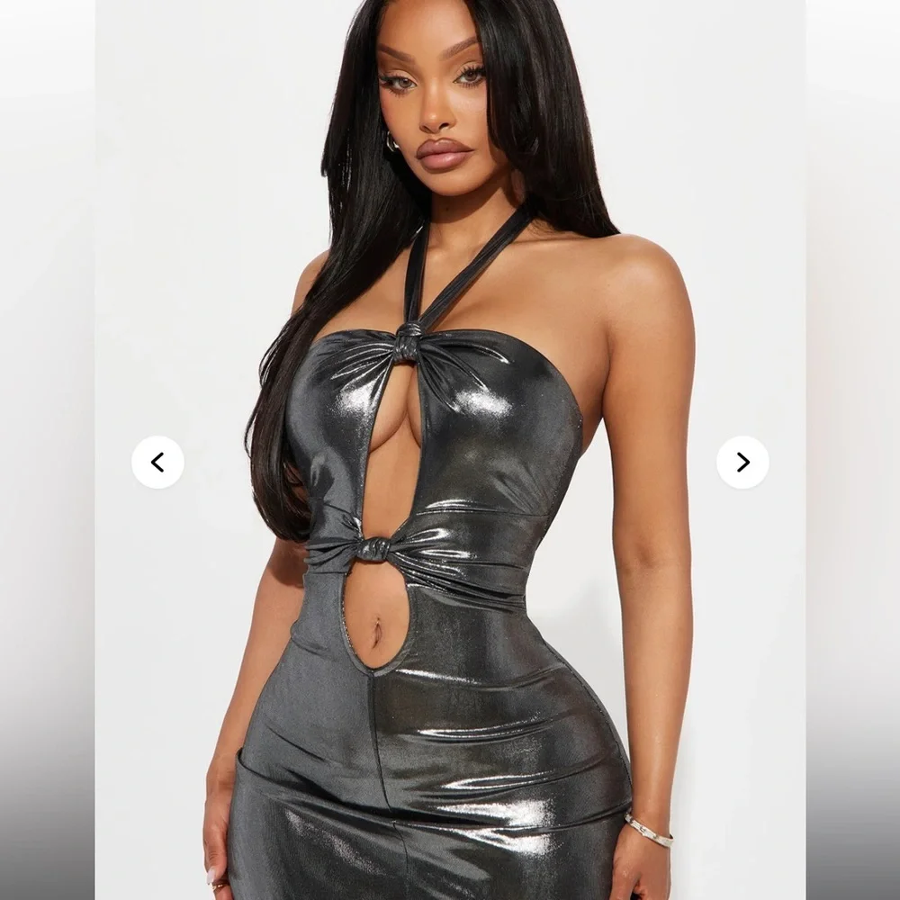 Fashion Nova Metallic Silver Halter Dress - Picture 2 of 3